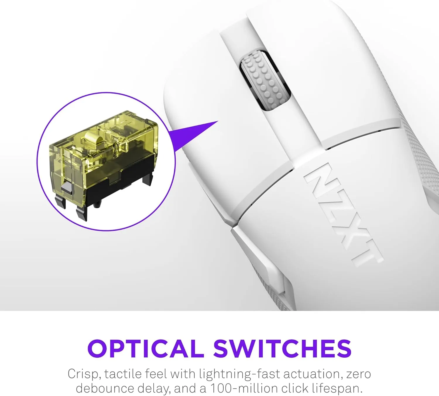 NZXT Lift Elite Wireless Gaming Mouse - Ultra-Lightweight 57 g - 4K/8K Polling Rates, Optical Switches, 26K DPI Optical Sensor - 70-Hour Battery - Rubber Side Grips - 5 Programmable Buttons - White