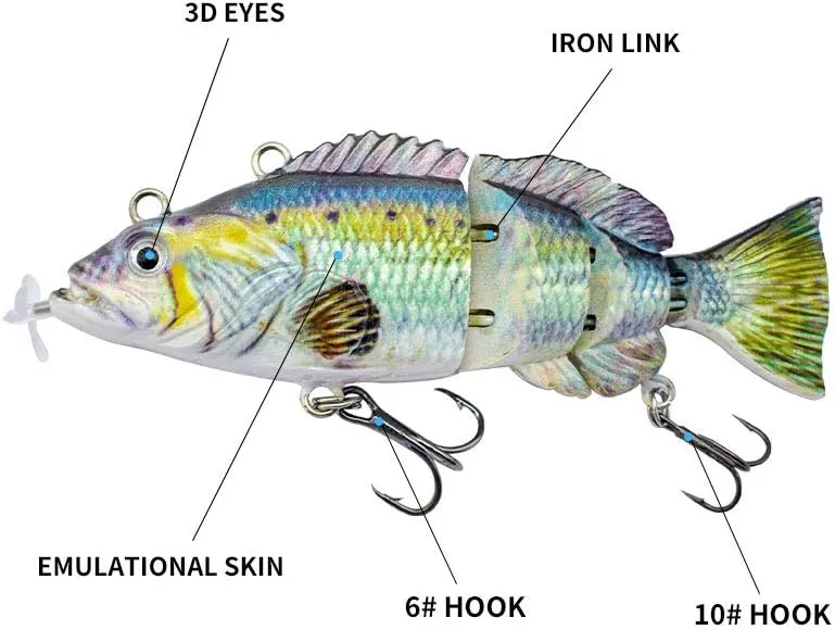 ods lure Robotic Swimming Lure 3.9” Electric Lures USB Rechargeable LED Light 4 Segment Jointed Swimbait Fishing Tackle