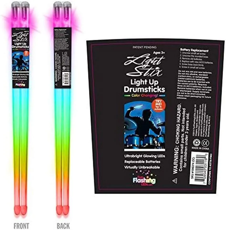 OFG Color Change Light Stix, LED Light Up Drumsticks (Color Change): Motion Activated Light Stix is ideal for all drummers and drum kits, Ultrabright Glowing LEDs, Changes Color Every Beat!