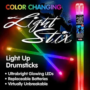 OFG Color Change Light Stix, LED Light Up Drumsticks (Color Change): Motion Activated Light Stix is ideal for all drummers and drum kits, Ultrabright Glowing LEDs, Changes Color Every Beat!
