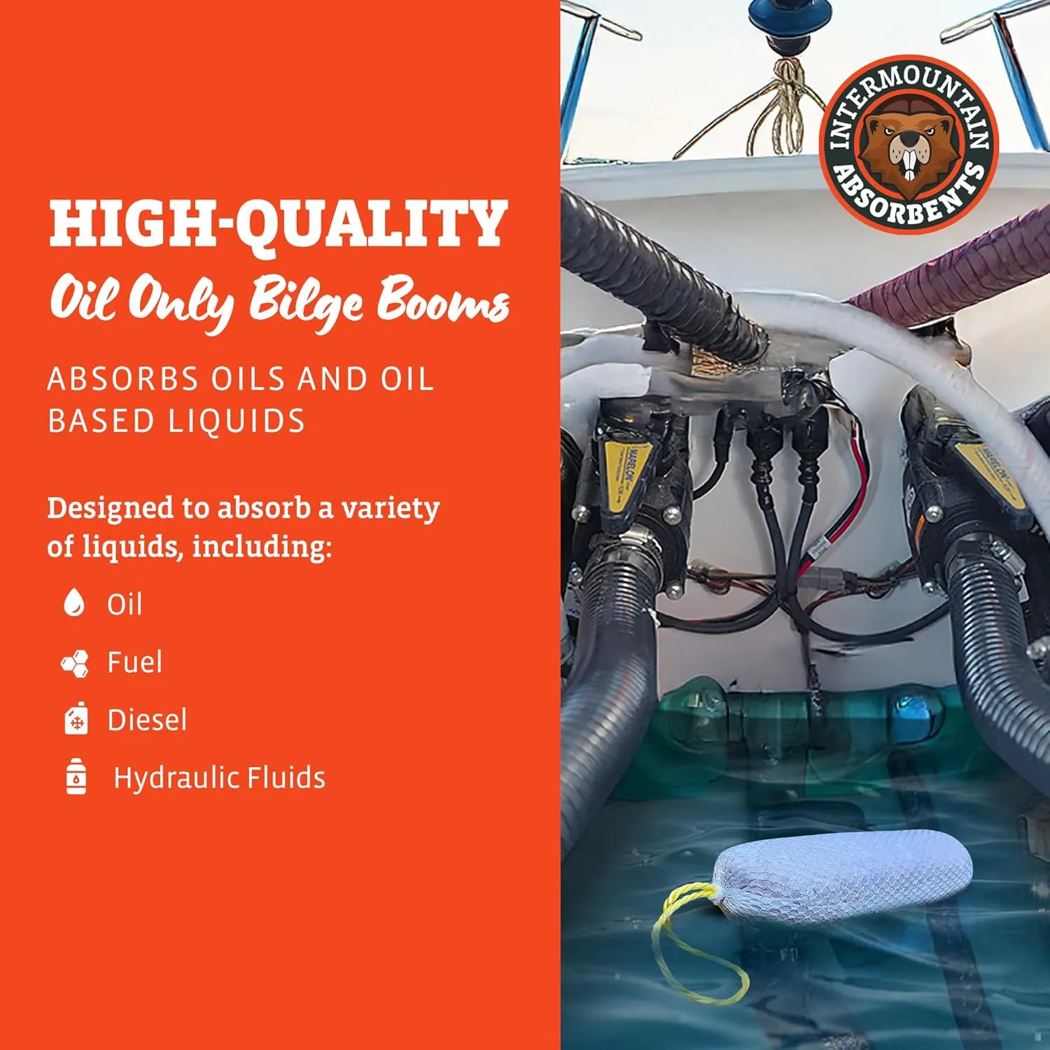 Oil Only Absorbent Boom - 5"x18" Bilge Oil Absorbent Booms, Absorbs Oils Hydrocarbons & Repels Water, Bilge Boom, Sump Basin for Water Deployment (1 Unit Per Case)