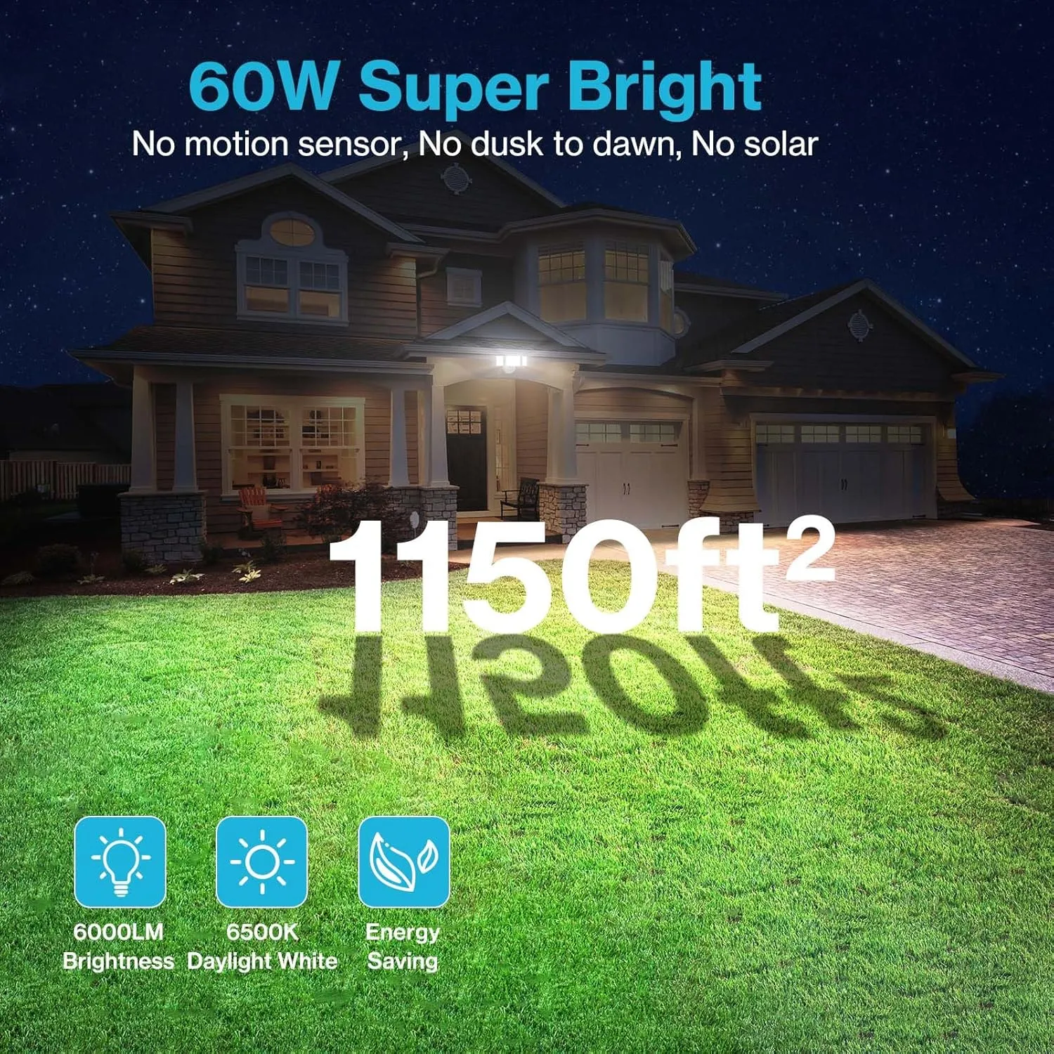 Olafus 60W Flood Lights Outdoor, Switch Controlled 6000LM LED Security Lights, IP65 Waterproof Outside Floodlights, 6500K Exterior Flood Light Fixture Wired for House Yard Porch Eave White