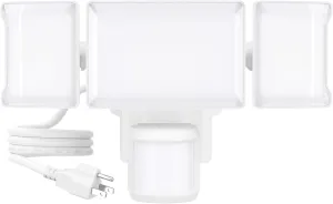 Olafus 75W Motion Sensor Outdoor Light Plug in, Motion Flood Light Dusk to Dawn, 7500LM LED Security Light IP65 Waterproof, Motion Activated 6500K PIR Sensor Lighting for Garage Yard Patio Eave, White