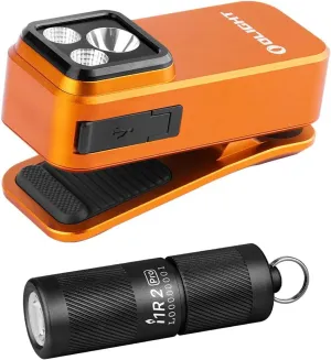 OLIGHT Oclip Pro EDC Flashlight Clip-on 500 Lumens with Three Lighting Bundle I1R 2Pro Eos 180 Lm Rechargeable Keychain Flash Light