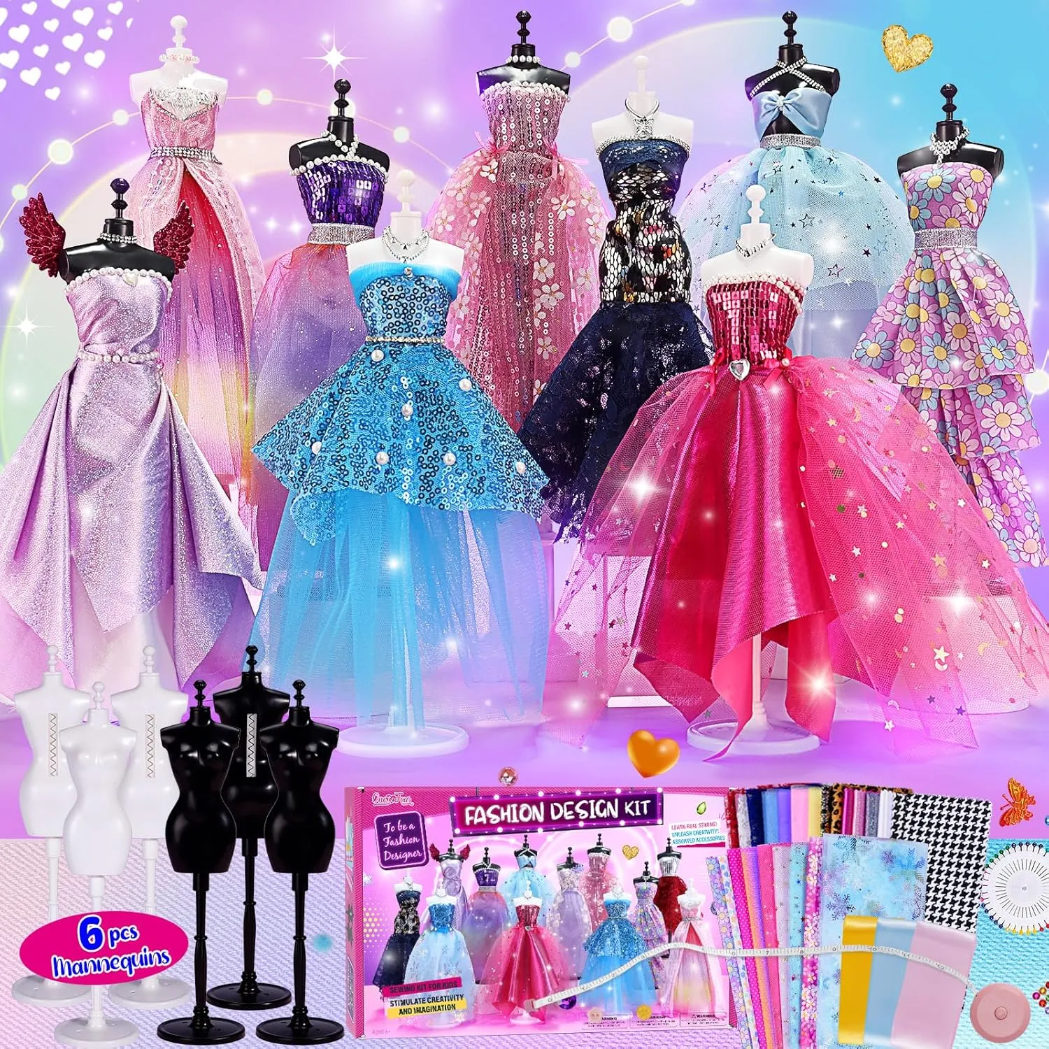 ONE TO FOUR 800 Pcs - Fashion Designer Kit for Girls with 6 Mannequins - Arts and Crafts Kit- Sewing Kit for Kid Ages 8-12 -Girls Gift Age 6 7 8 9 10 11 12-Gifts for Teen Girls