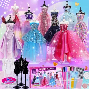 ONE TO FOUR 800 Pcs - Fashion Designer Kit for Girls with 6 Mannequins - Arts and Crafts Kit- Sewing Kit for Kid Ages 8-12 -Girls Gift Age 6 7 8 9 10 11 12-Gifts for Teen Girls