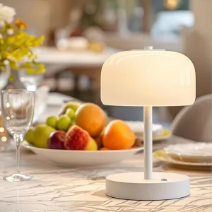 Oneach Portable Cordless Table Lamp, Rechargeable Battery Powered Lamp with Opal Glass Shade, 3-Way Dimmable LED Touch Mushroom Table Lamps for Bedroom, Bedside, Living Room, Dining Room, Patio, White