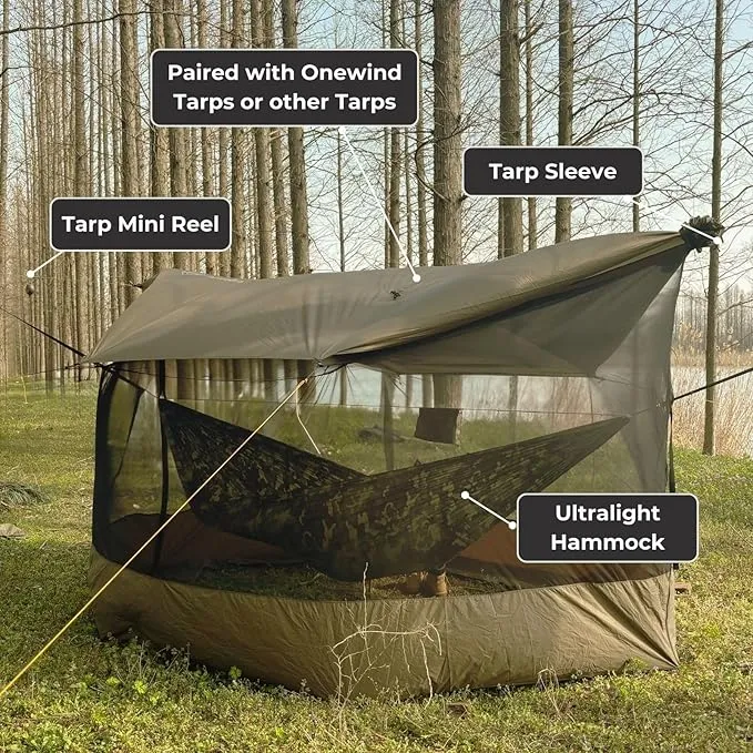Onewind Camping Tarp Mosquito Net, Camping Bugnet for Tarp Lightweight Hammock Screen House 360 Degree Protection for Camping, Patio, Backyard and Hiking, Backpacking, OD Green