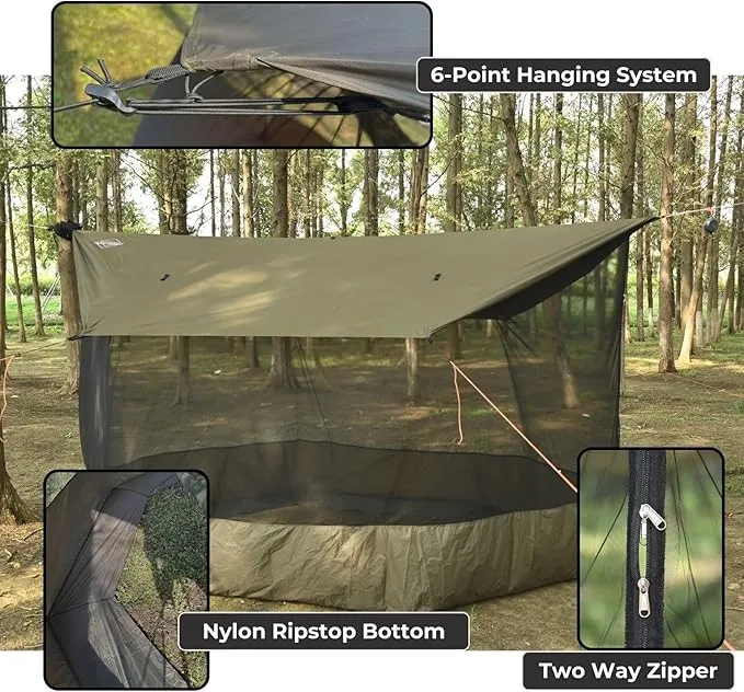 Onewind Camping Tarp Mosquito Net, Camping Bugnet for Tarp Lightweight Hammock Screen House 360 Degree Protection for Camping, Patio, Backyard and Hiking, Backpacking, OD Green