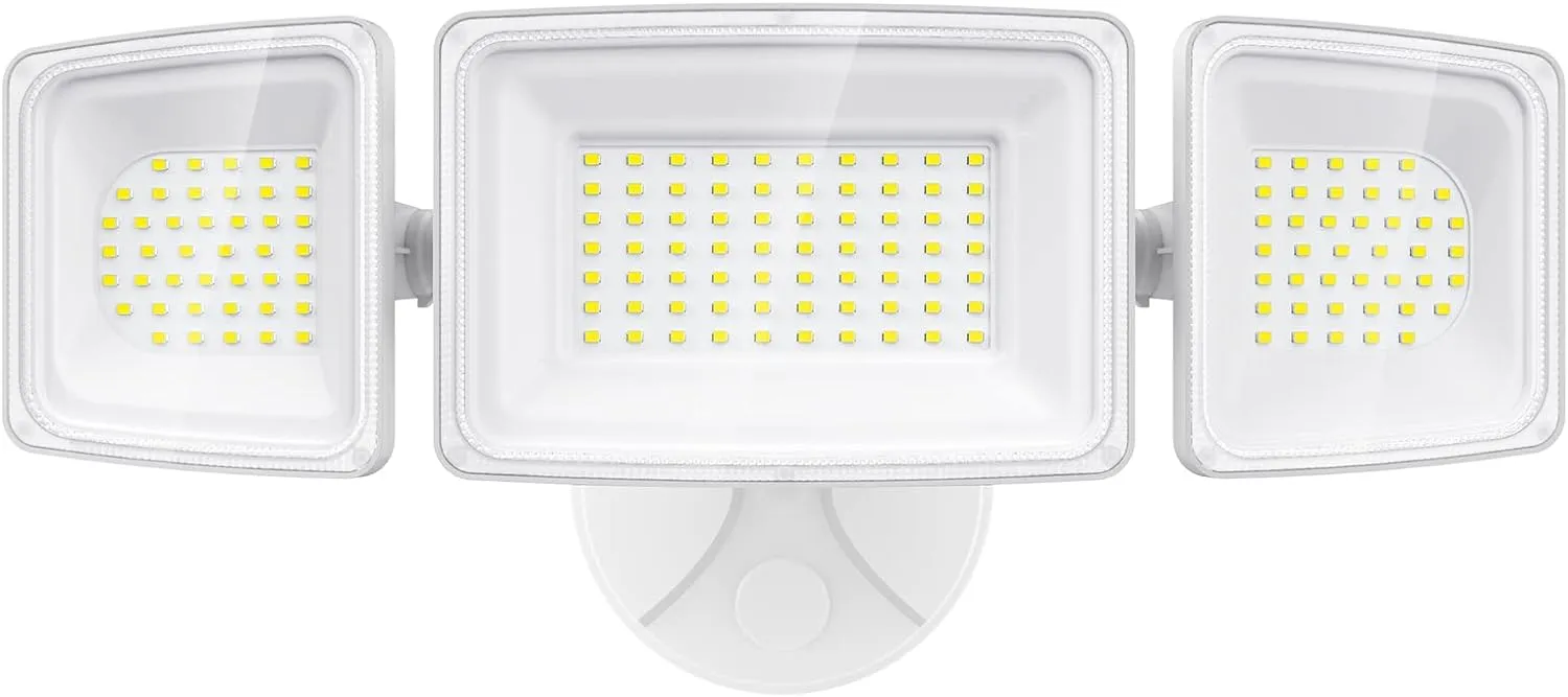 Onforu 100W LED Security Light, 9000LM Outdoor Indoor Flood Lights with 3 Adjustable Heads, IP65 Waterproof LED Exterior Floodlight, 6500K White Wall Mount Security Light for Yard, Garage(White)