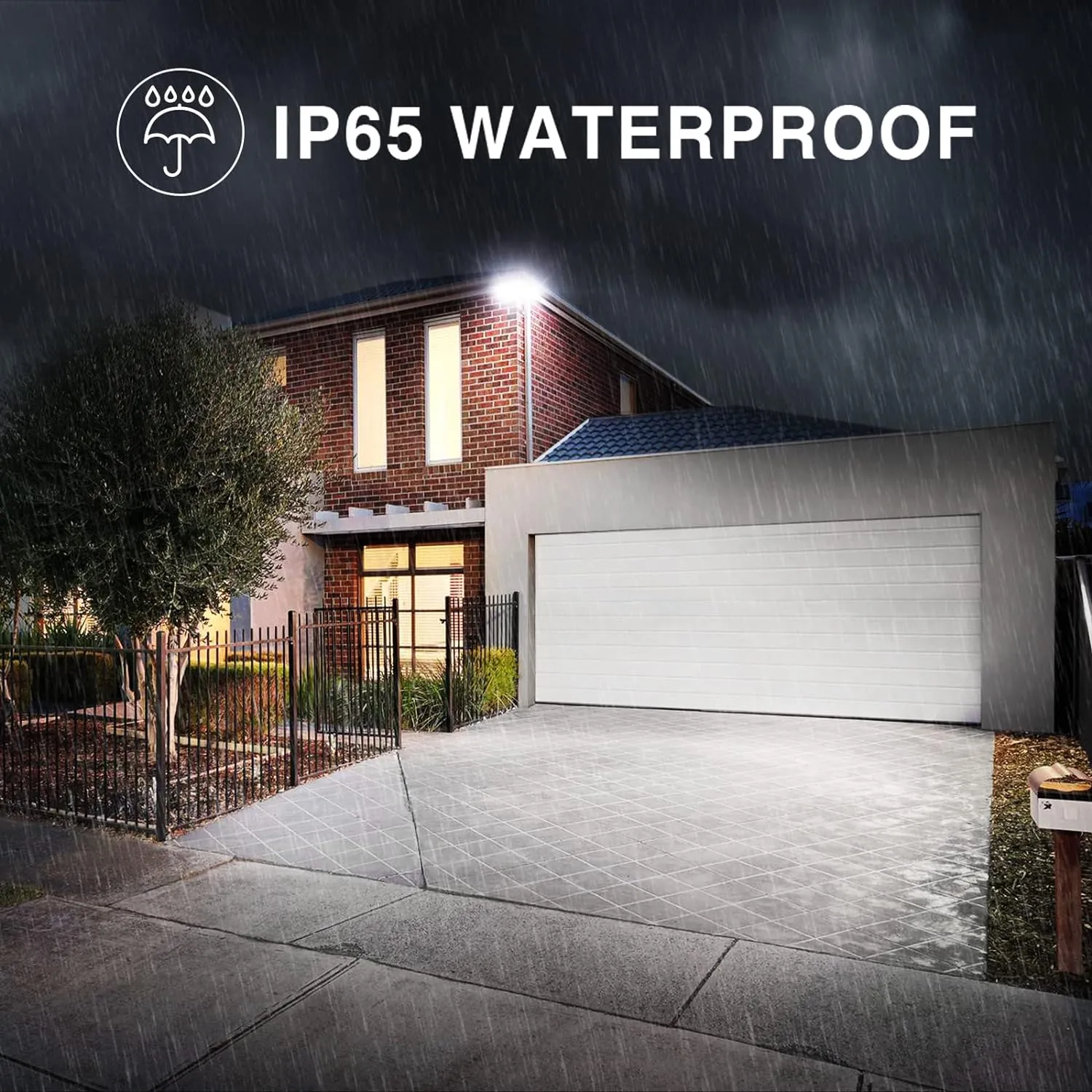 Onforu 100W LED Security Light, 9000LM Outdoor Indoor Flood Lights with 3 Adjustable Heads, IP65 Waterproof LED Exterior Floodlight, 6500K White Wall Mount Security Light for Yard, Garage(White)