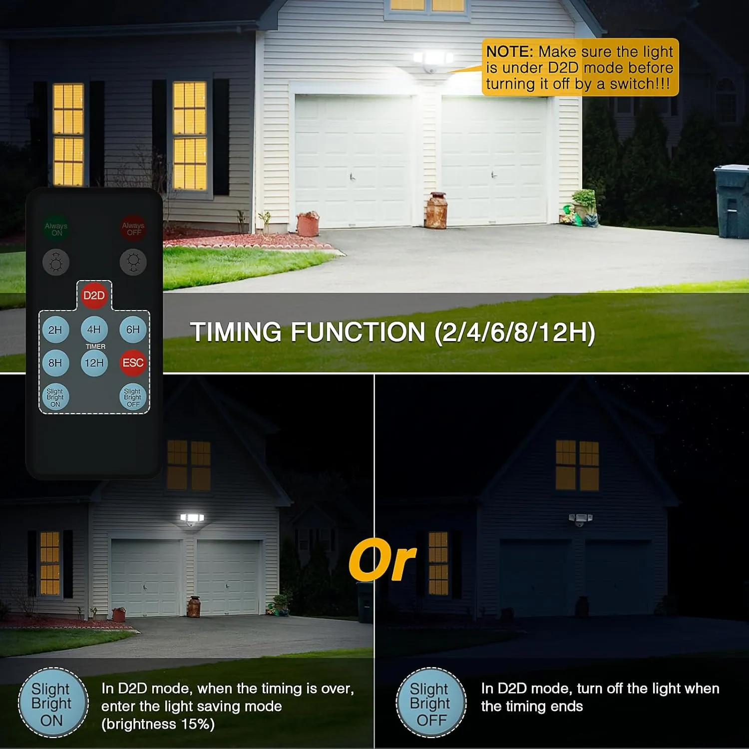 Onforu Dusk to Dawn Outdoor Lighting,60W Security Lights with Remote,6000LM Flood Lights Outdoor Wired,IP65 Waterproof Lights Fixture,2Modes 3 Adjustable Heads Photocell Light for Garage Patio Yard