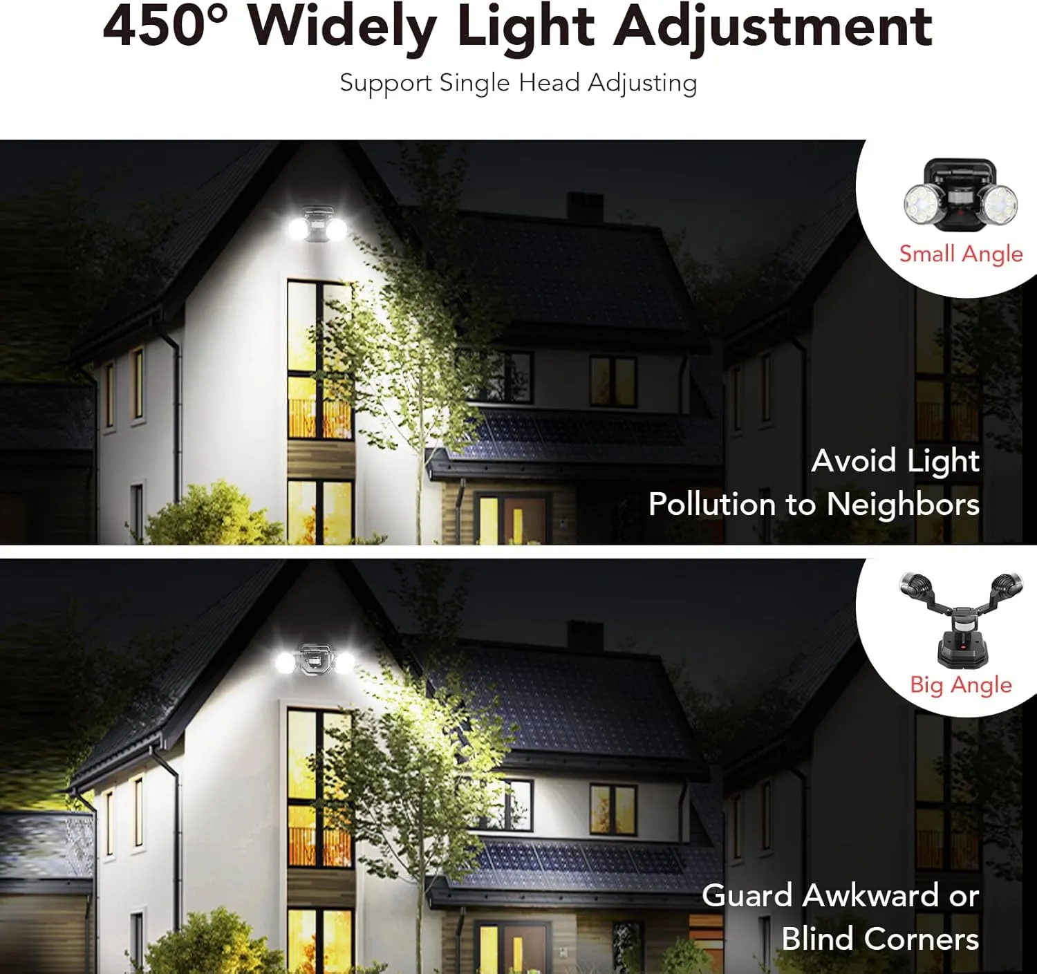 OREiN Motion Sensor Outdoor Lights, 450°Superwide Adjustment Dusk to Dawn Flood Lights Outdoor, 5000K 150W Equiv 3 Modes LED Floodlights, IP65, Black (Hardwired)