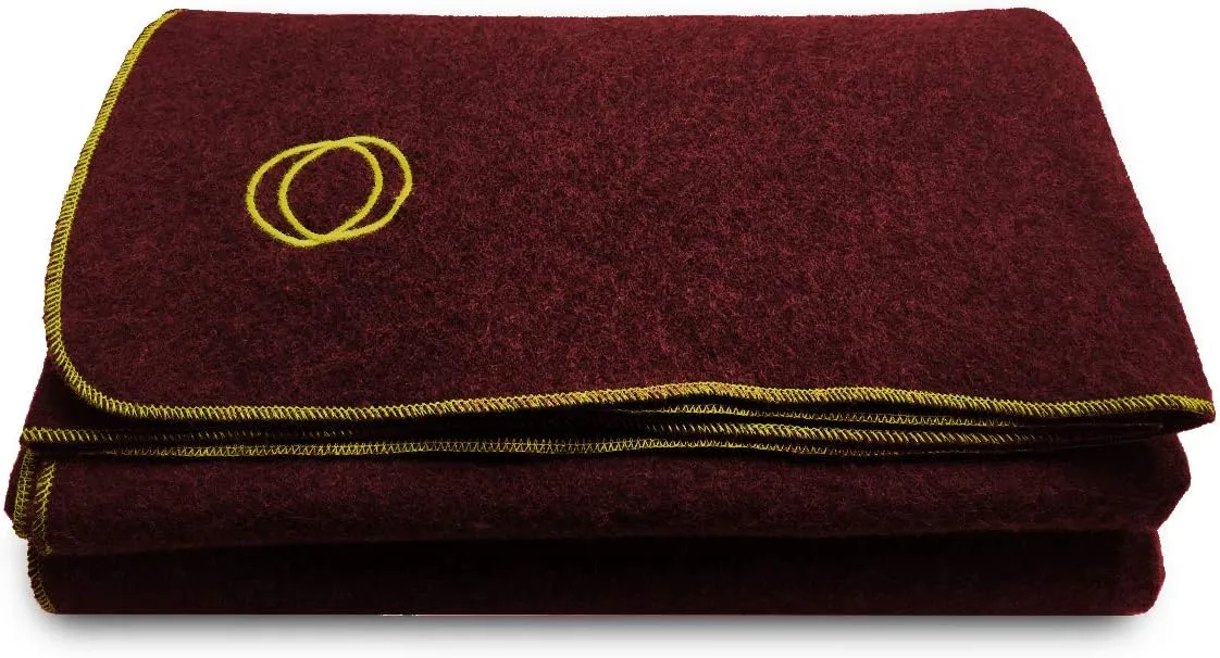 Orion Outpost Trading Co. Vestige Military Wool Blanket, 4  lbs, 66 x 84 (Maroon/Gold Stitching)