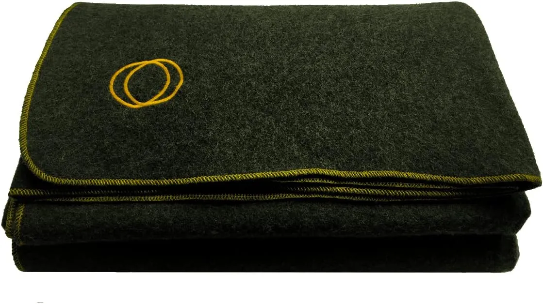 Orion Outpost Trading Co. Vestige Military Wool Blanket, 4  lbs, 66" x 84" (Green/Gold Stitching)