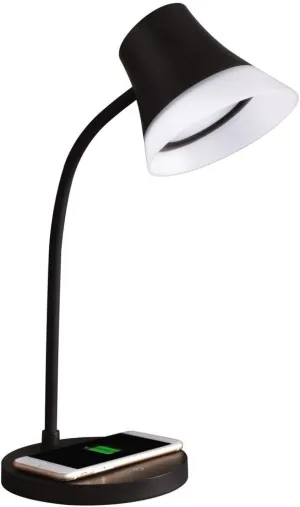 OttLite Shine LED Desk Lamp with Qi Wireless Charging and 2.1A USB Charging Port, Black