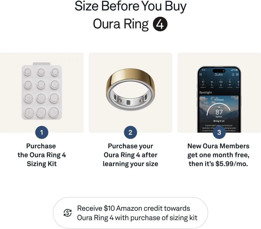 Oura Ring 4 - Gold - Size 7 - Smart Ring - Size First with Oura Ring 4 Sizing Kit - Sleep Tracking Wearable - Heart Rate - Fitness Tracker - Up to 8 Days of Battery Life