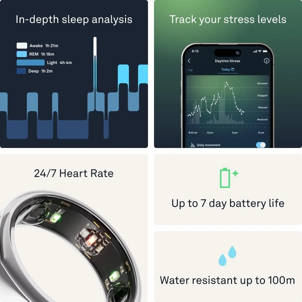 Oura Ring Gen3 Heritage - Silver - Size 7 - Smart Ring - Size First with Oura Ring Gen3 Sizing Kit - Sleep Tracking Wearable - Heart Rate - Fitness Tracker - 5-7 Days Battery Life