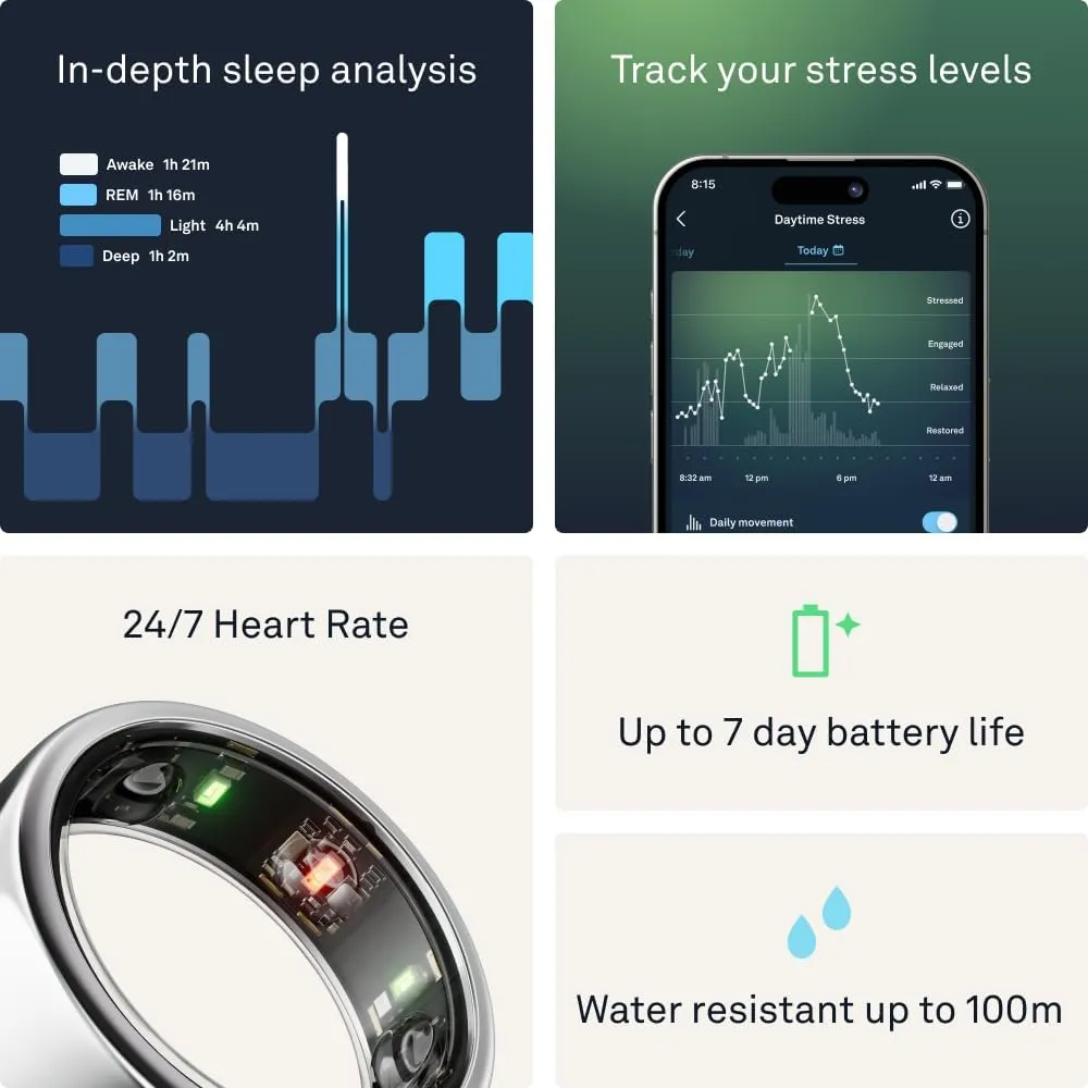 Oura Ring Gen3 Horizon - Silver - Size 6 - Smart Ring - Size First with Oura Ring Gen3 Sizing Kit - Sleep Tracking Wearable - Heart Rate - Fitness Tracker - 5-7 Days Battery Life