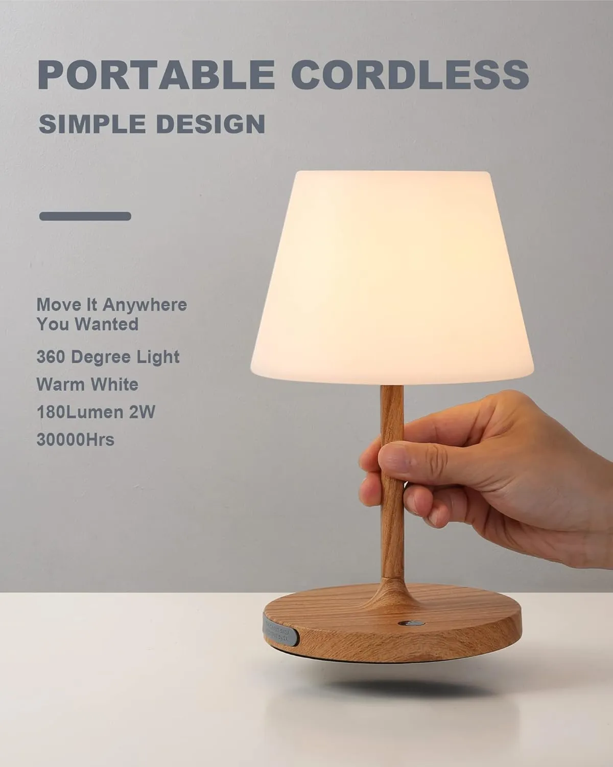 Outdoor Battery Operated Table Lamp Waterproof, 4000mAh Cordless Rechargeable, Touch Dimmable Desk Lamp, LED Night Light for Patio Camping Restaurant Home, H9.6in, Wood Grain