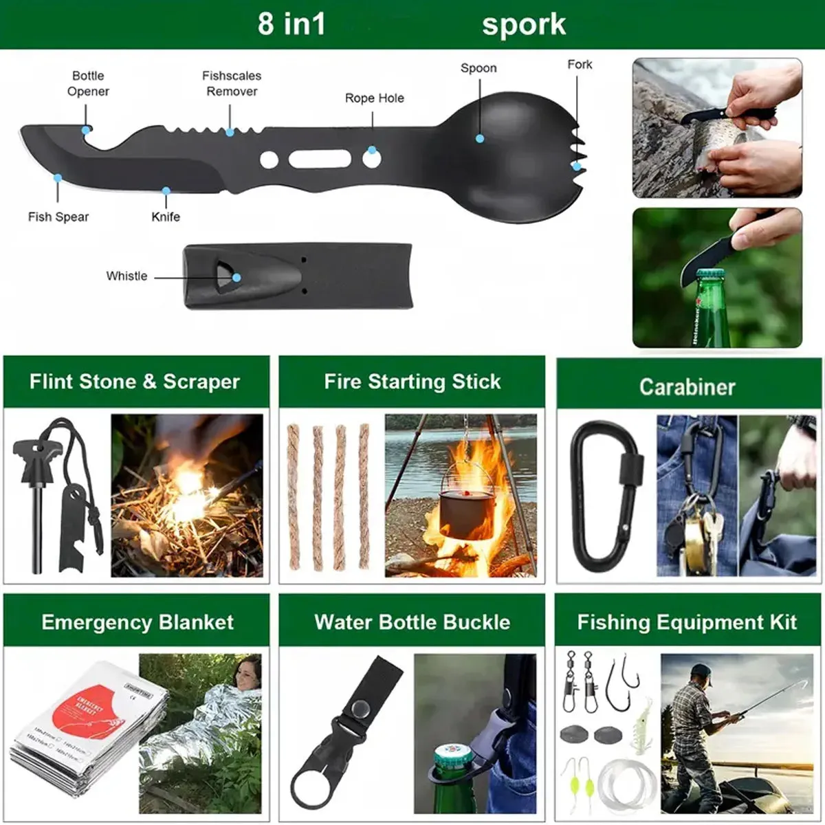 Outdoor Emergency Survival Kit Multifunctional Camping First Aid and Self Defense Tool Set