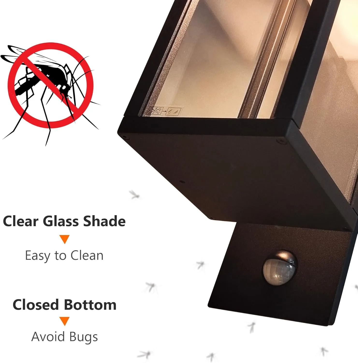 Outdoor Light Wall Sconce Motion Sensor Porch Light for House,15" LED Modern Exterior Lighting Fixture Black,Waterproof Outside Lantern with Clear Glass for Garage Patio Garden,750LM,3000K