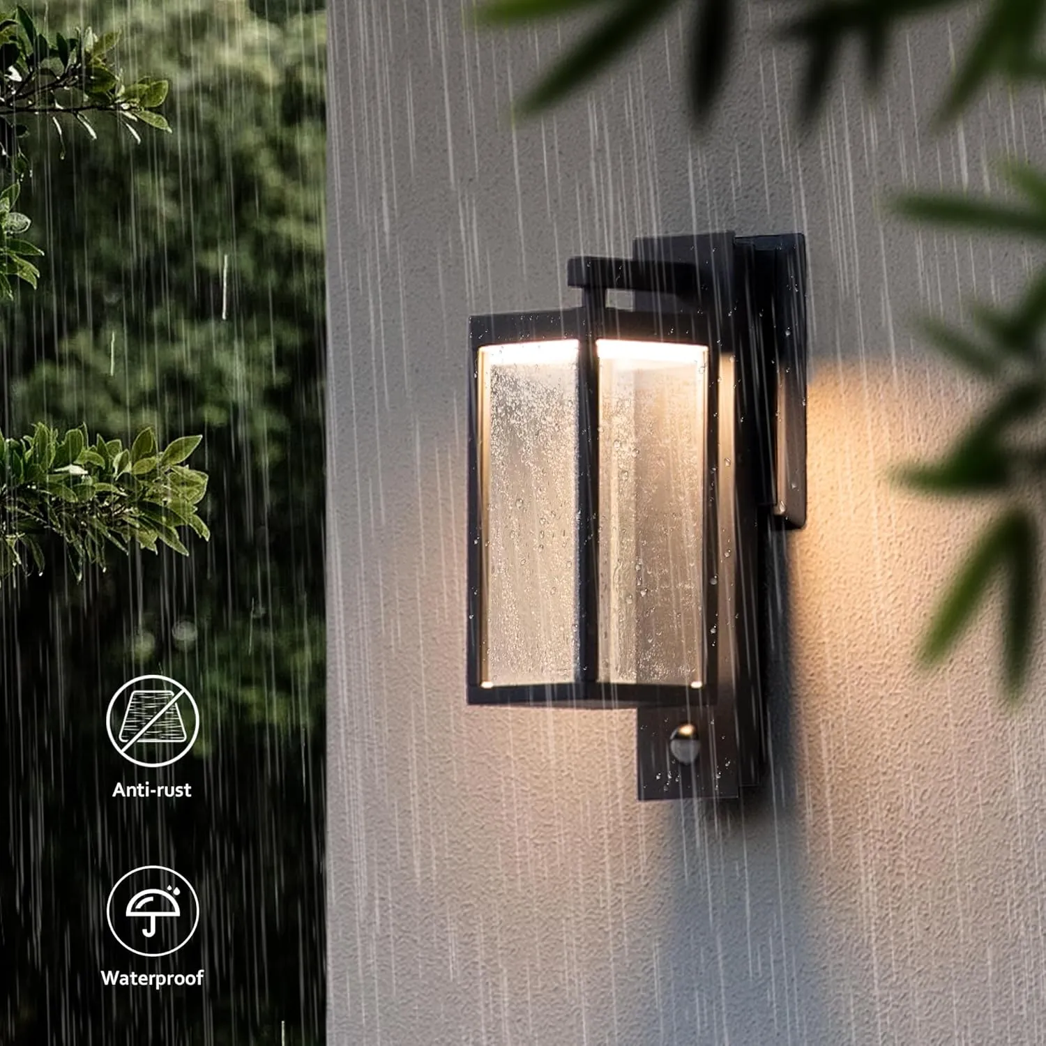 Outdoor Light Wall Sconce Motion Sensor Porch Light for House,15" LED Modern Exterior Lighting Fixture Black,Waterproof Outside Lantern with Clear Glass for Garage Patio Garden,750LM,3000K
