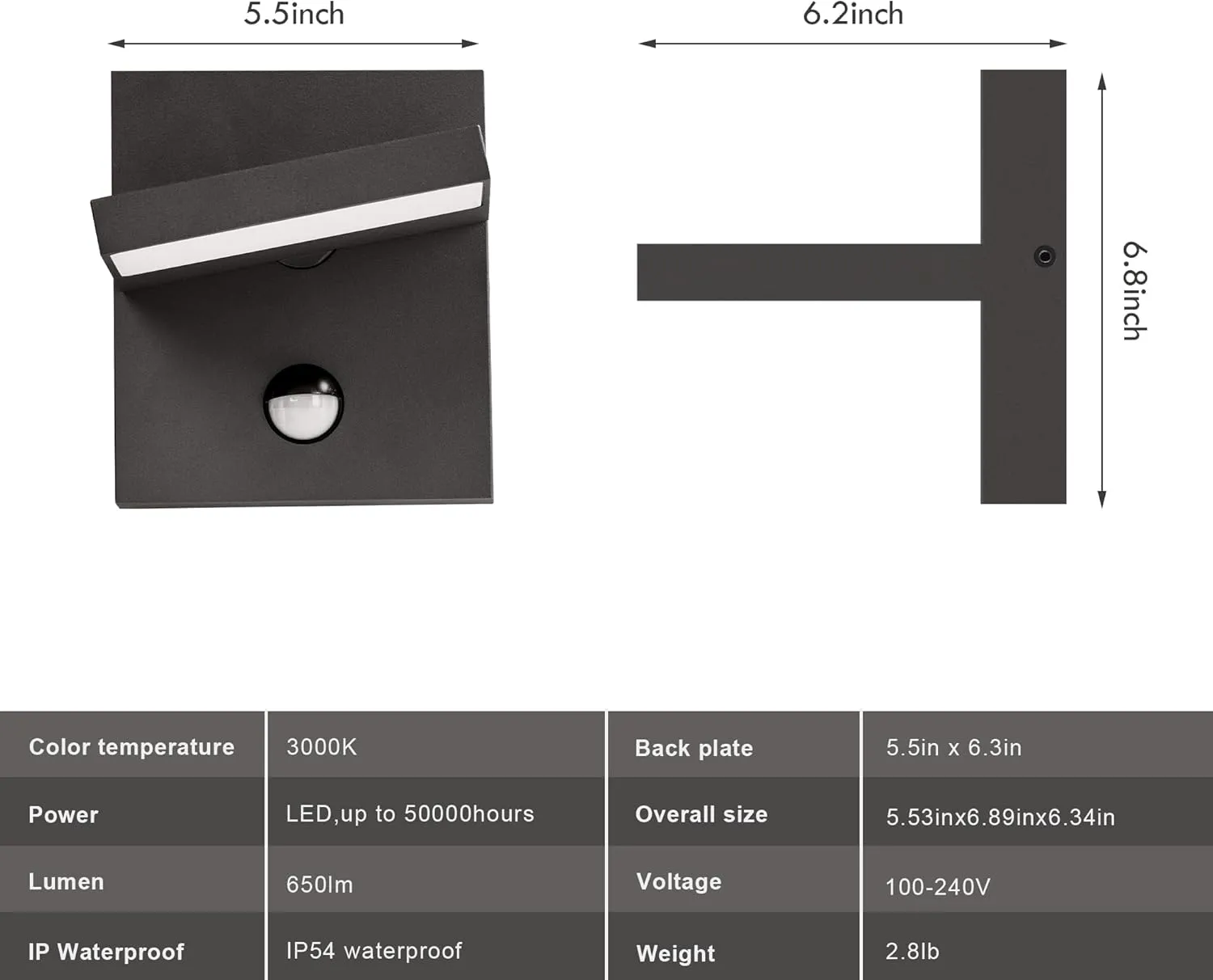 Outdoor Wall Light Motion Sensor Exterior Light Fixture for House,LED Modern Front Porch Sconce Wall Mount Lamp,IP54 Waterproof Garage Light for Patio Garden,13W 650Lm 3000K