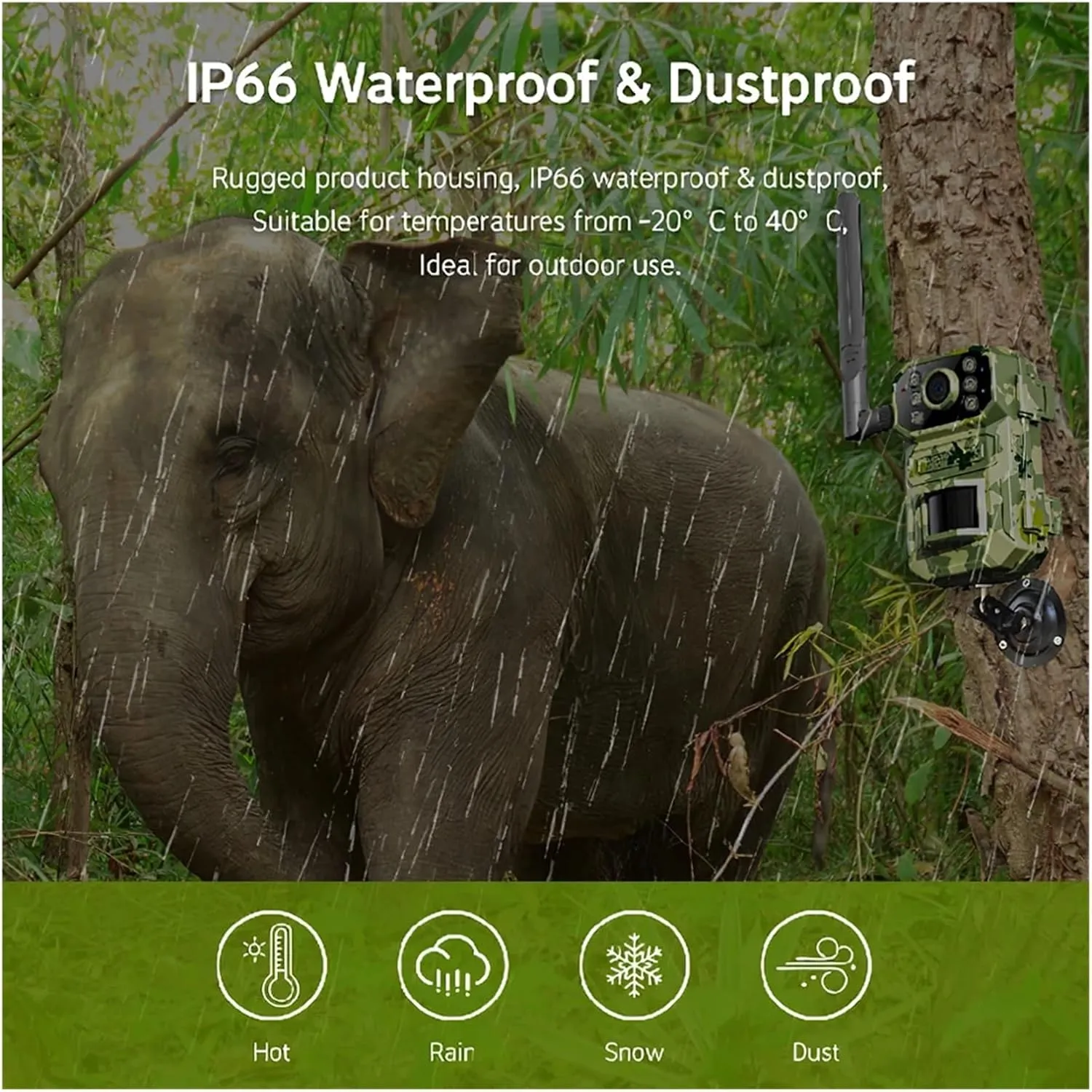 Outdoor Wildlife 7800mAh Battery 4MP 5W Motion Activated Trigger Waterproof Hunting Trail Camera 4G with Night Vision(4G EU Band 64G)