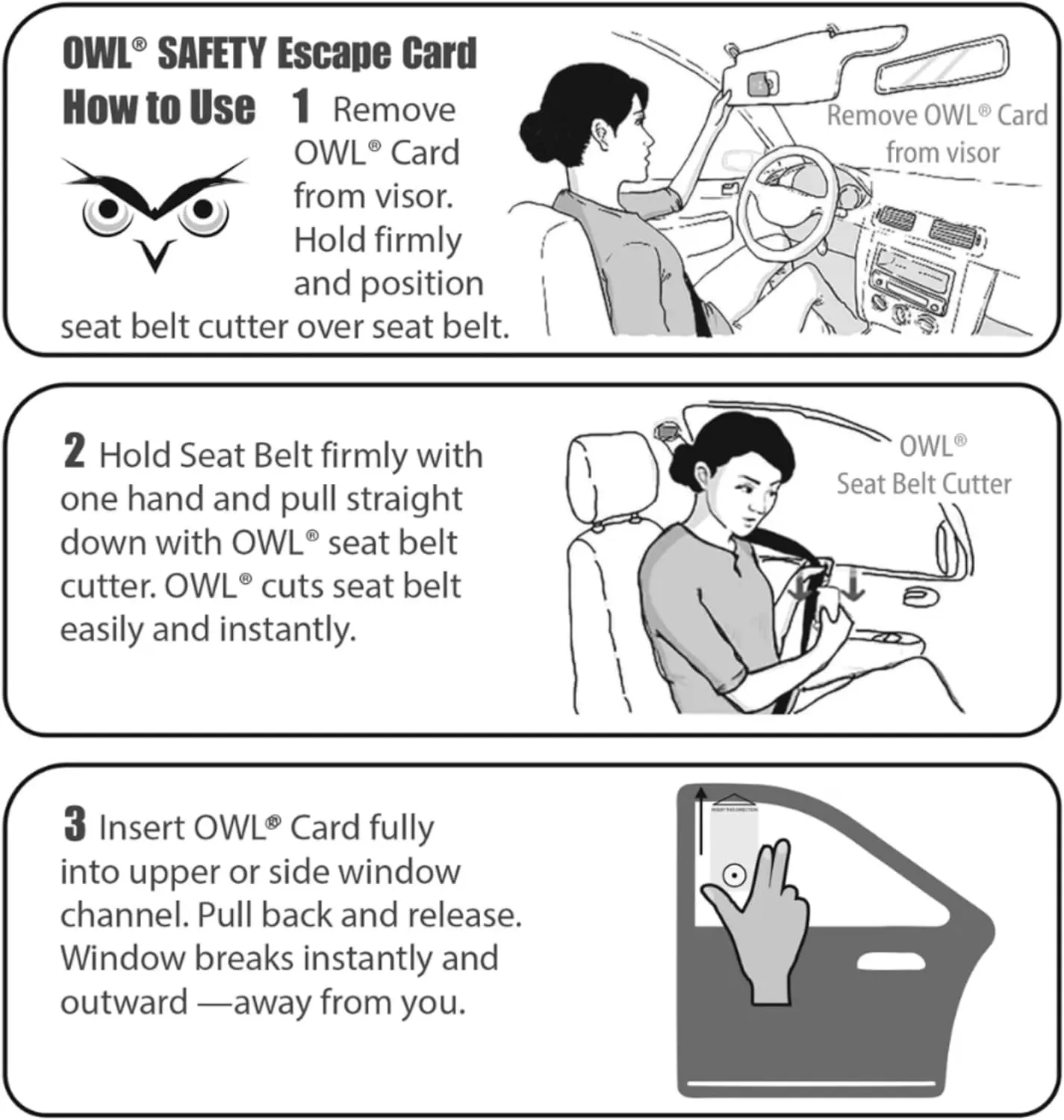 OWL The Only Flat Car Window Glass Breaker & Seatbelt Cutter Card Emergency Escape Rescue Hammer Safety Life Saving Crash Survival Kit 2-in-1 Tool - Made in USA (4 Pack Red)