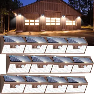 Peasur Solar Lights Outdoor Waterproof [12 Packs/140 LEDs], 3 Lighting Modes Solar Motion Sensor Light Outdoor, Ultra Bright Security Lights Outdoor Solar Lights for Outside Fence Patio Deck[Brown]