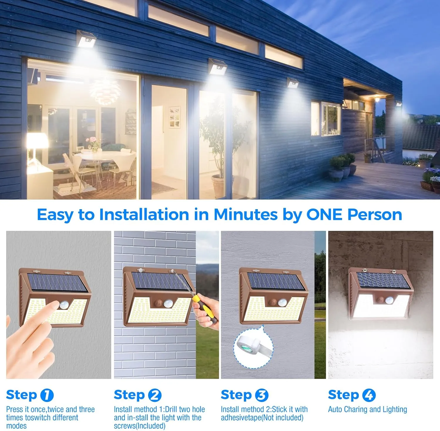 Peasur Solar Lights Outdoor Waterproof [12 Packs/140 LEDs], 3 Lighting Modes Solar Motion Sensor Light Outdoor, Ultra Bright Security Lights Outdoor Solar Lights for Outside Fence Patio Deck[Brown]
