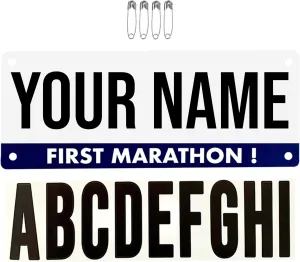 Pen & Paces First Marathon Name Bib Kit – Weatherproof, Tear-Resistant Race Bib with Alphabet Decals & Safety Pins – Add-Your-Name Running Accessory for 5Ks, Marathons, Triathlons, Cycling & Races