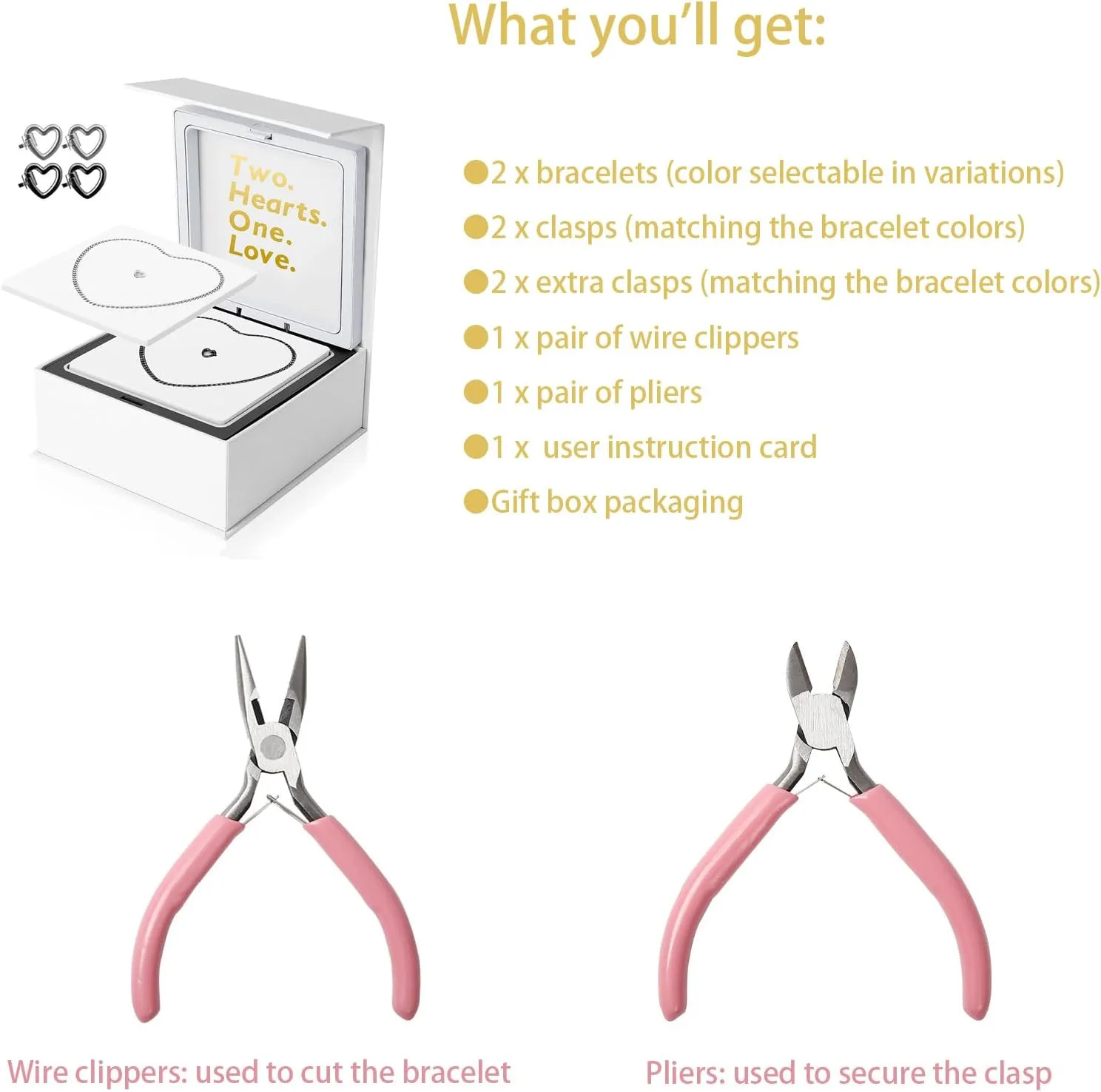 Permanent Couples Bracelet Kit – Locking Heart Clasp DIY Bracelet Set for Couples, Friends, and Family – Unique Gift for Anniversary, Valentine’s Day, Birthday – His & Hers Matching Bracelets