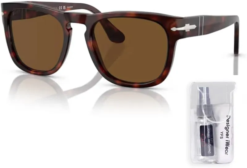 Persol Elio PO3333S Square Sunglasses for Men for Women   BUNDLE With Designer iWear Complimentary Eyewear Kit