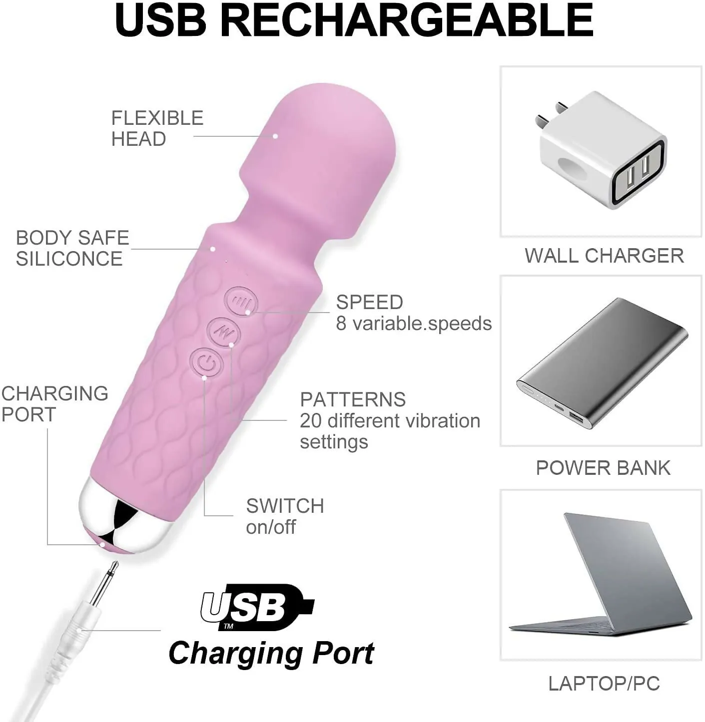 Personal Body Massager Waterproof USB Rechargeable