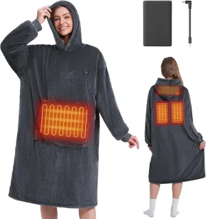 PETREL Heated Wearable Blanket Hoodie with Battery,Cordless Sherpa Electric Heating Blanket Hoodie Throw,Gifts for Women Men