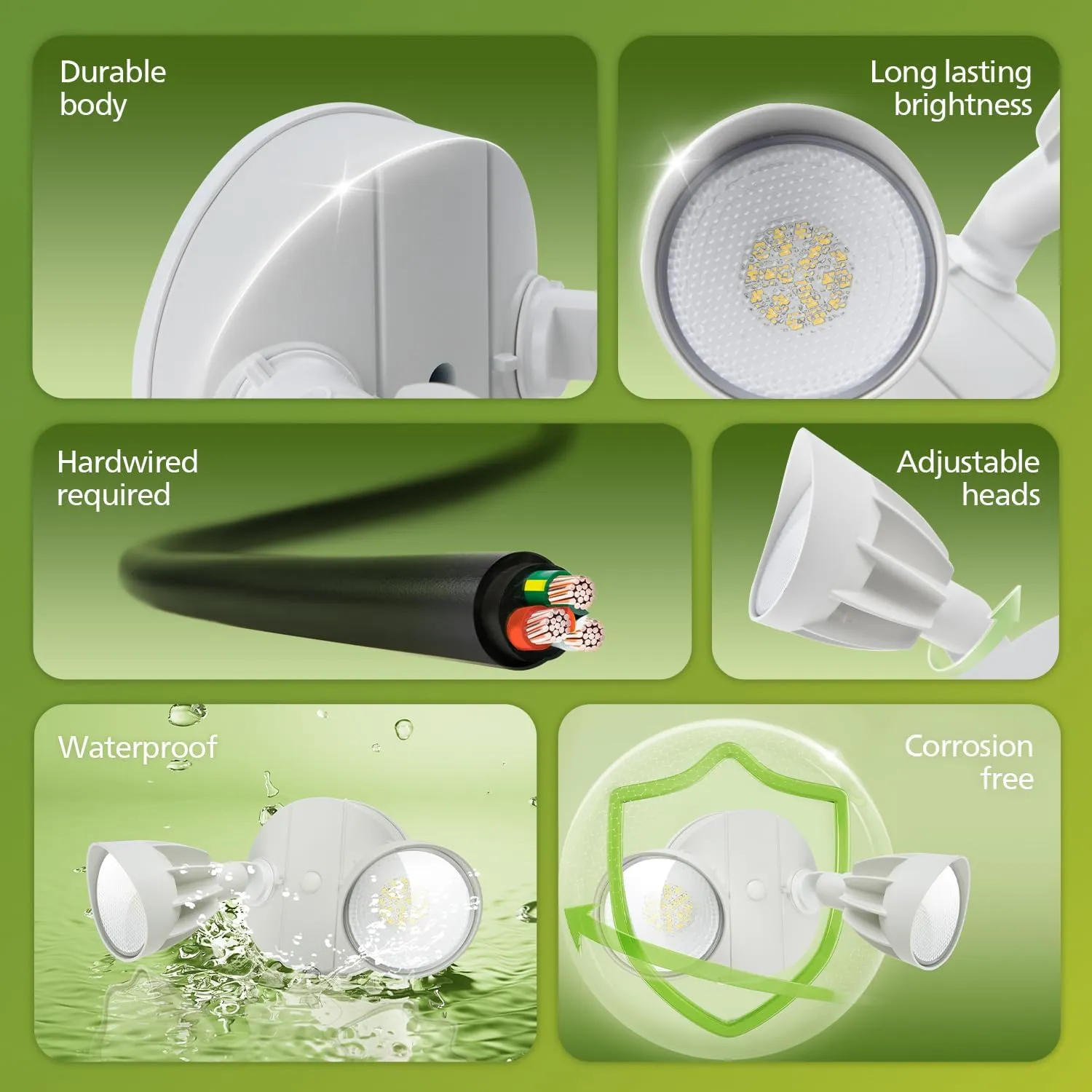 Philips 44W 3500LM ‌LED Security Flood Light‌ ‌Outdoor‌，Switch Controlled Aluminum ‌Security Light‌, 2 Adjustable Heads，5000K Daylight，Wet Location for Patio, Garden, Yard Lights (2 Packs)