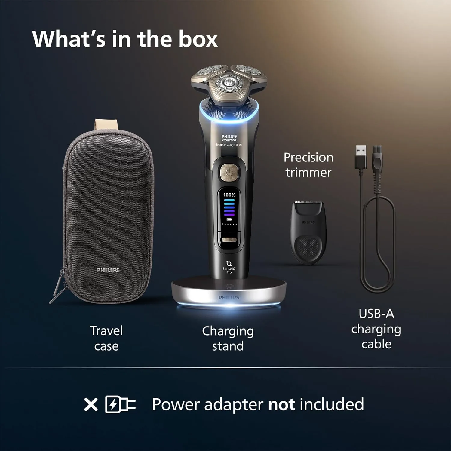 Philips Norelco Shaver i9000 Prestige Ultra, Wet & Dry Electric Shaver, Black Gradient, SenseIQ Pro Technology, Triple Lift & Cut System, 360 Rotating NanoTech Precision Blades, 5 Modes, XP9405/84