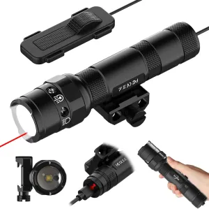 Picatinny Rifle Flashlight Light Laser Combo, 1250 Lumen Red Laser Sight and Light for AR, Tactical Gun Beam Weapon Flashlight, Remote Pressure Switch, USB C Rechargeable