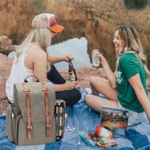 Picnic Backpack for 4 Person with Large Insulated Cooler Bag-Beige