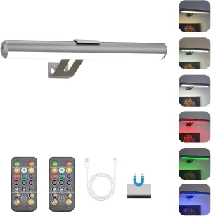 Picture Light Battery Operated, Picture Lights for Wall, Wireless Picture Light with 2 Remotes, Picture Light for Paintings, 32 LED, 16 Color Changing, Dartboard Light with 2 Base-Grey