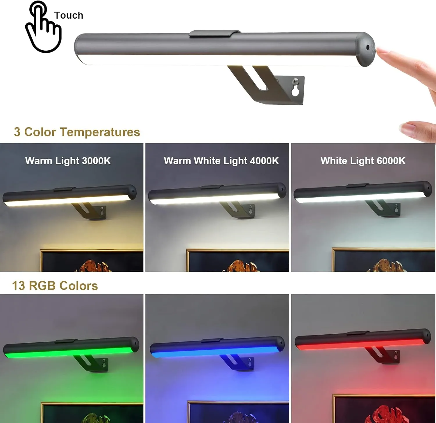 Picture Light Battery Operated, Picture Lights for Wall, Wireless Picture Light with 2 Remotes, Picture Light for Paintings, 32 LED, 16 Color Changing, Dartboard Light with 2 Base-Grey