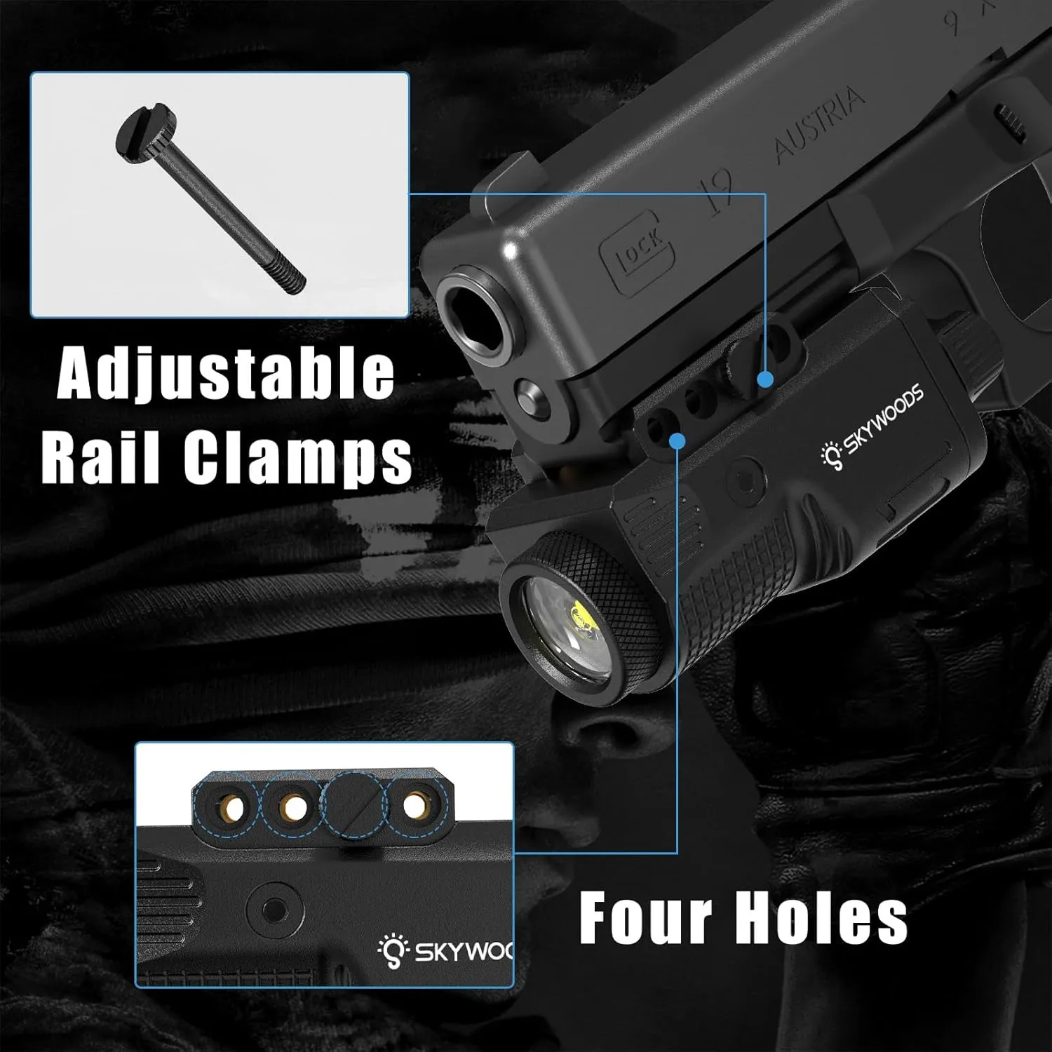 Pistol Light for Glock Picatinny Rail - 800 Lumens Gun Light for Pistol Rifle AR, Tactical Weapon Light for Handgun Shotgun, Strobe Mode, USB C Rechargeable