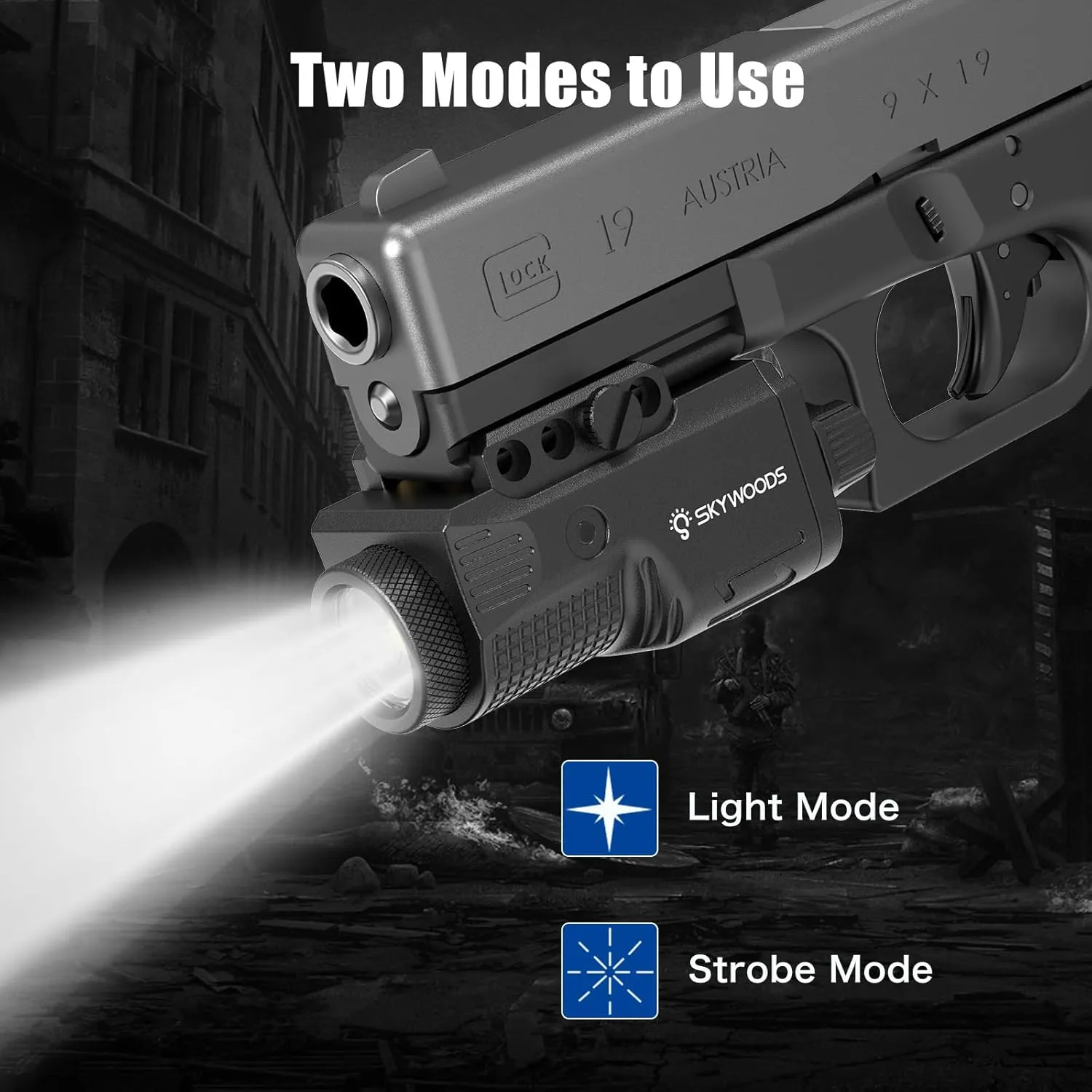 Pistol Light for Glock Picatinny Rail - 800 Lumens Gun Light for Pistol Rifle AR, Tactical Weapon Light for Handgun Shotgun, Strobe Mode, USB C Rechargeable