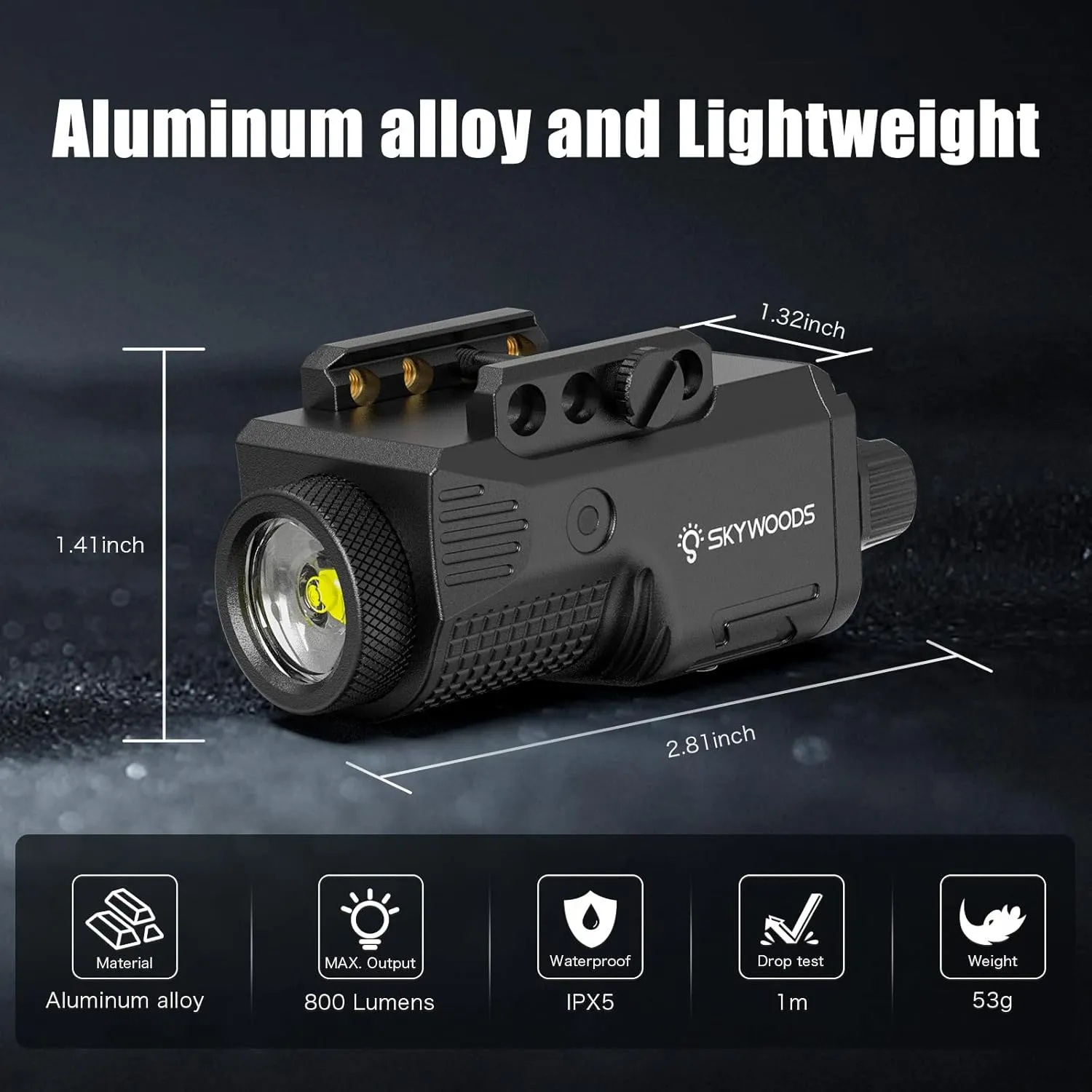 Pistol Light for Glock Picatinny Rail - 800 Lumens Gun Light for Pistol Rifle AR, Tactical Weapon Light for Handgun Shotgun, Strobe Mode, USB C Rechargeable