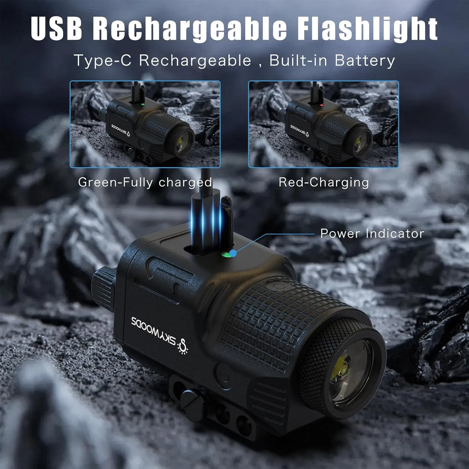 Pistol Light for Glock Picatinny Rail - 800 Lumens Gun Light for Pistol Rifle AR, Tactical Weapon Light for Handgun Shotgun, Strobe Mode, USB C Rechargeable