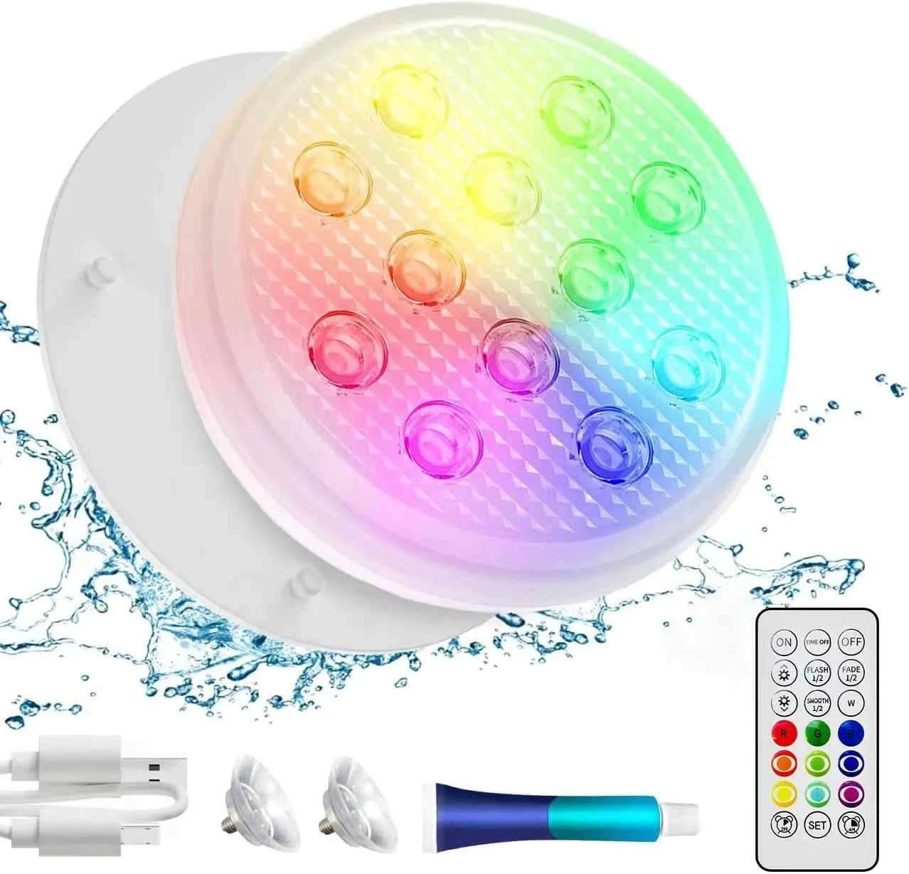 Pool Lights, Rechargeable Submersible LED Lights, IP68 Waterproof Underwater Lights,Type-C Floating Lights with RF Remote Control 200 ft, Magnets, Suction Cups for Bathtub,Pond,Party-1 Pack