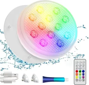 Pool Lights, Rechargeable Submersible LED Lights, IP68 Waterproof Underwater Lights,Type-C Floating Lights with RF Remote Control 200 ft, Magnets, Suction Cups for Bathtub,Pond,Party-1 Pack