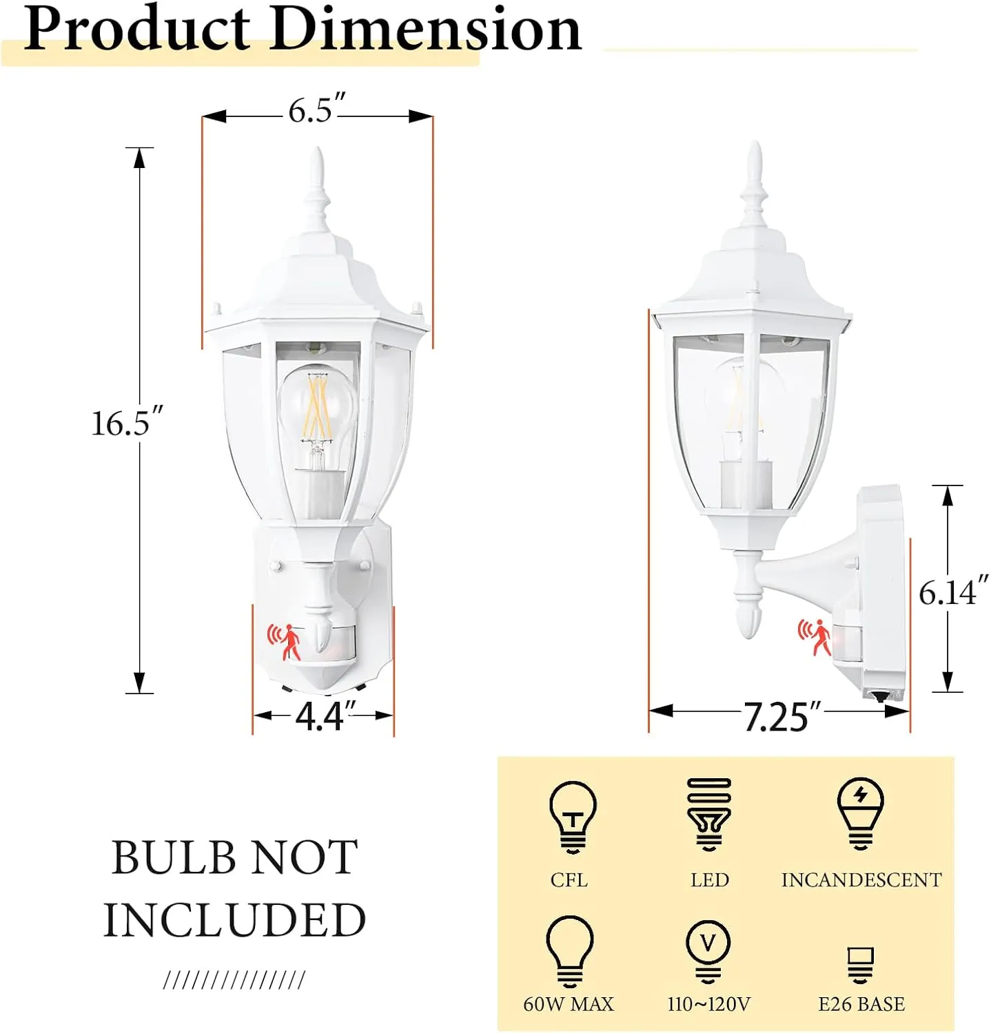 Porch Lights Outdoor Motion Sensor Wall Sconce Anti-Rust Aluminum, Exterior Outdoor Wall Lights Dusk to Dawn Porch Light Fixture Wall Mount for House Outside Patio White